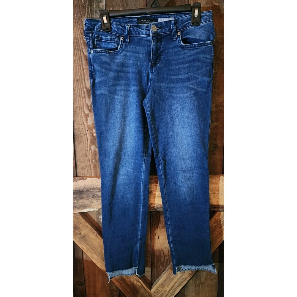 Aeropostale Womens sz 8 Ankle Jegging Blue Dark Wash Jeans Distressed